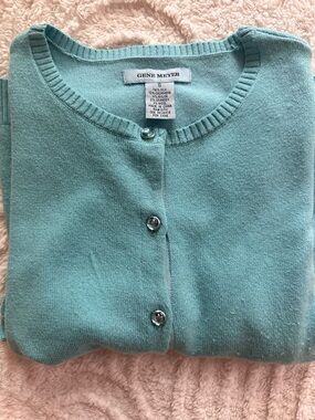 Gene Meyer Mint Button-Front Crewneck Cardigan